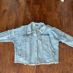 Miss Me Light Blue Studded Frayed Denim Jacket